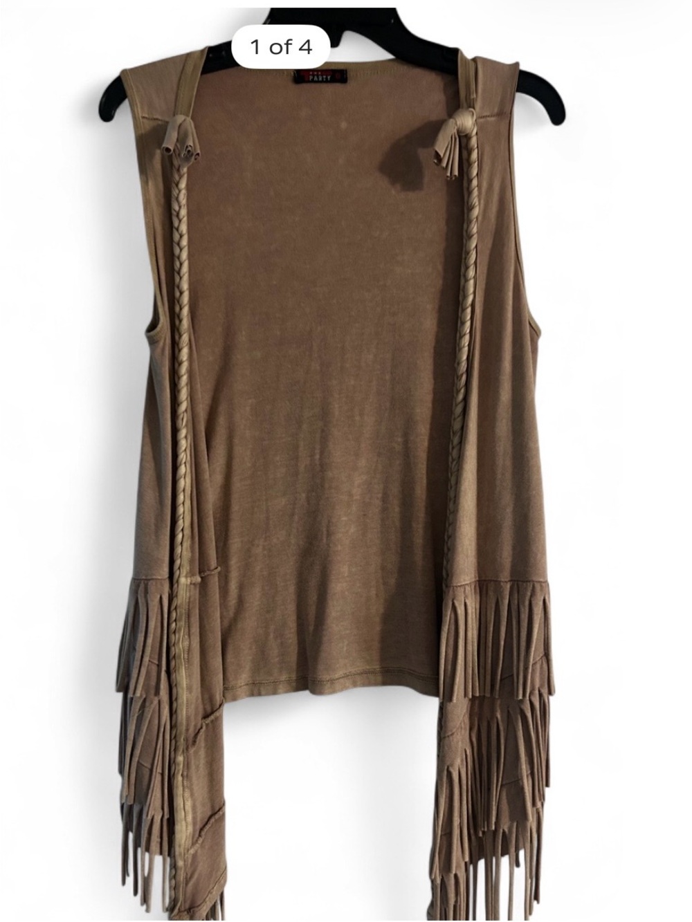 T Party Fashion Taupe Fringe Open-Front Vest